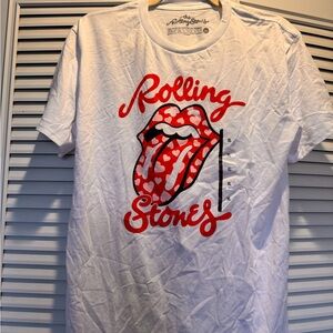the Rolling Stones White Tee with Red Heart Tongue Graphic